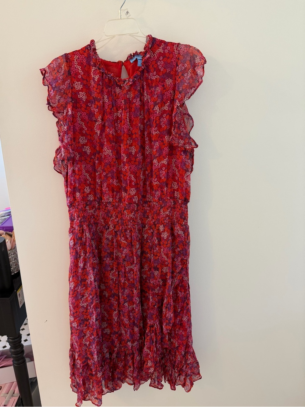 Draper James Women’s Dress sz XL Ruffle Elastic Waist Flower Red Cottagecore